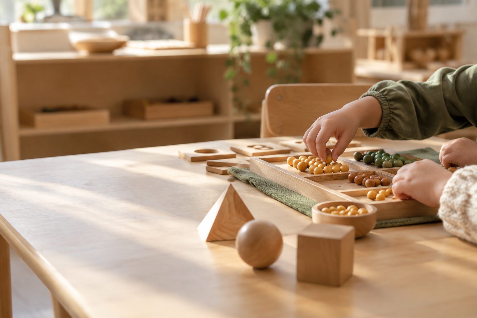 Children working together with Montessori materials